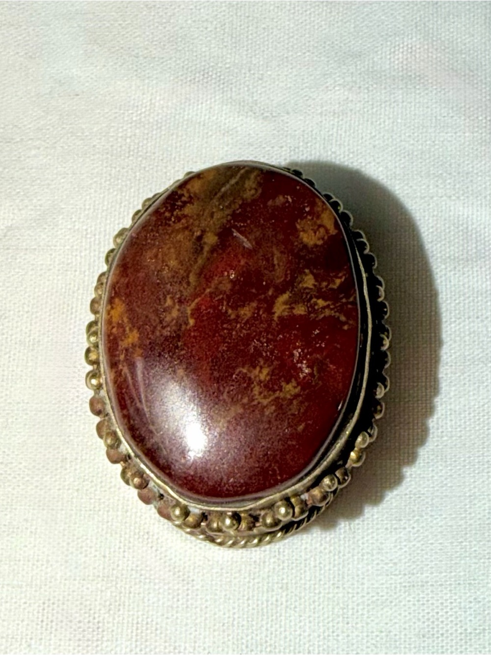 Vintage Red Agate Jasper Stone Oval Trinket Pill Box